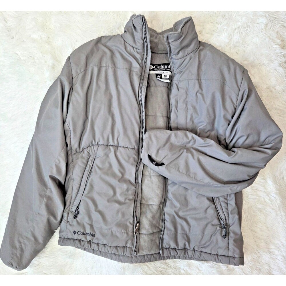 Columbia Interchange Jacket Mens Medium Gray Fleece Lined Zip Outdoor Coat